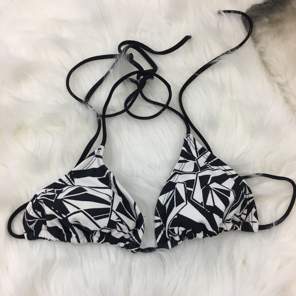 Volcom Black and White Patterned Bikini Top